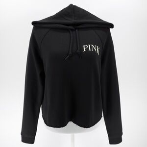 Pink Women's Raw Edge Hem Cropped Everyday Fleece Pullover Hoodie‎ Black Size L